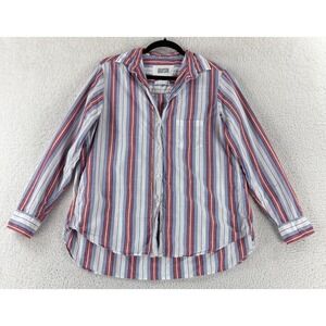 Grayson The Hero Button-Down Shirt Womens Medium Red Stripe Relaxed Fit Cotton